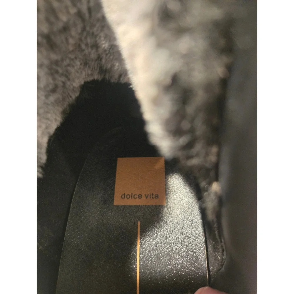 Dolce Vita Zucca Fur Lined High Top Dark Charcoal Boots Grey Silver Accent